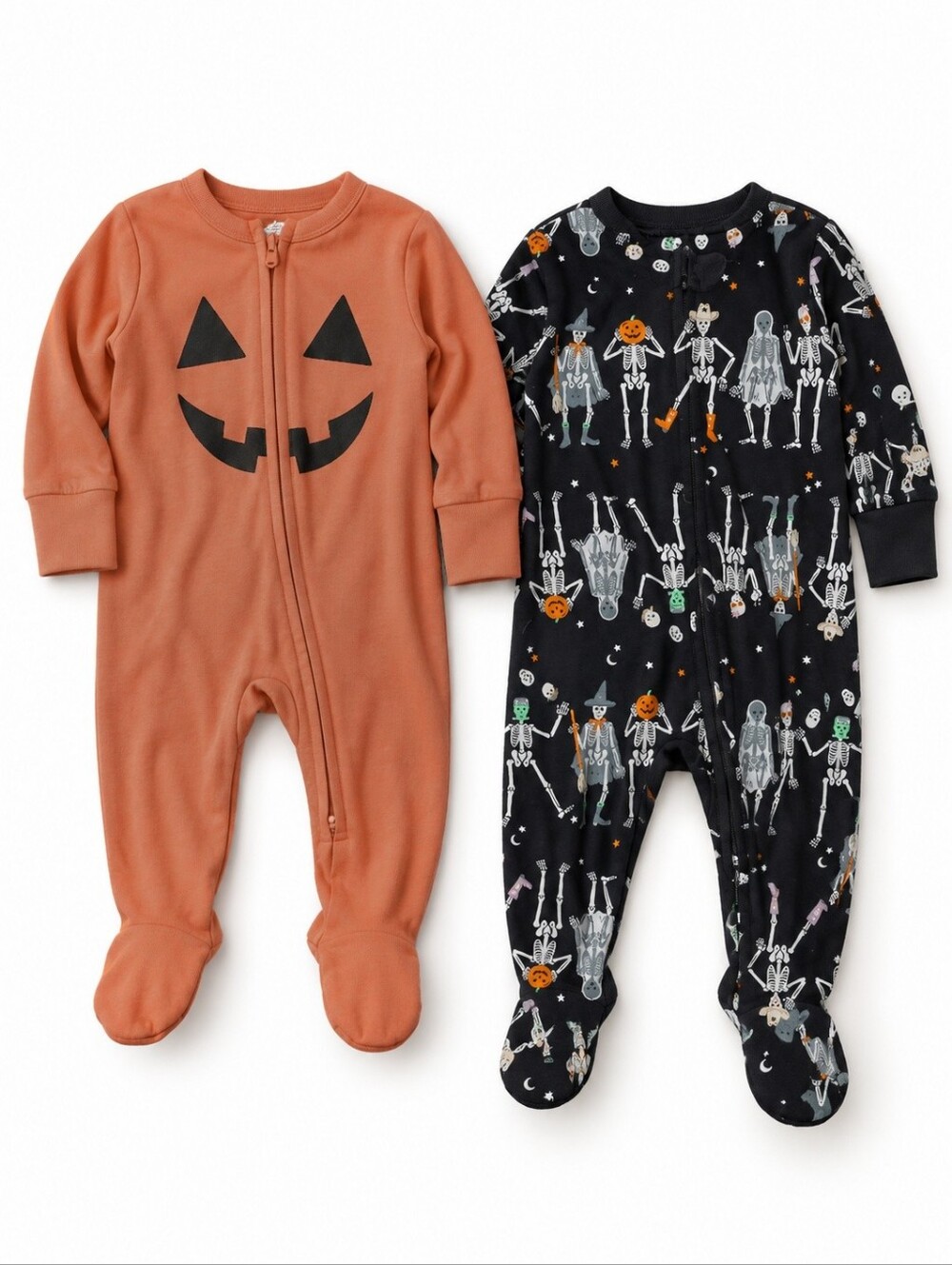 Old Navy Baby Halloween Sleepers 0-3M Pumpkin Skeleton Cotton